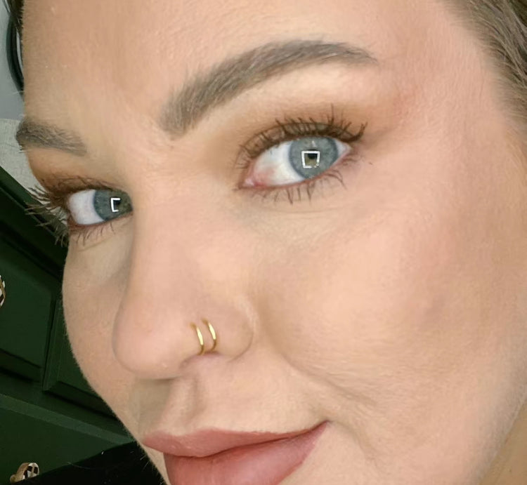 Tiny Double Nose Ring Unisex Handmade Faux Hoop, silver/gold/black, 20 gauge, adjustable