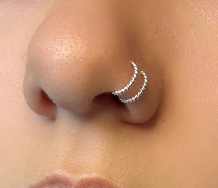 Double Twisted Wire Nose Lip or Cartilage Faux Ring Hoop Adjustable Unisex Handmade 6mm 8mm 10mm sizes - 20g wire