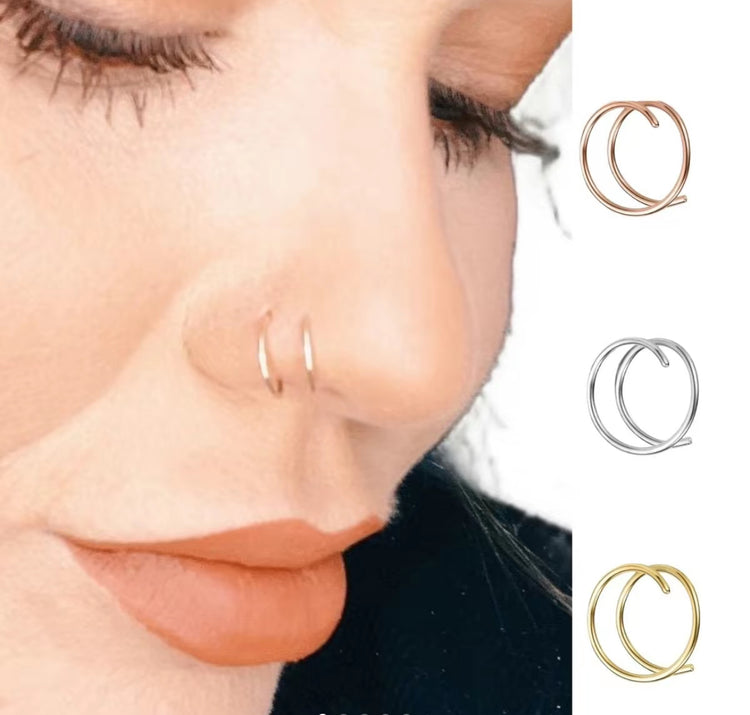 twist in double nose ring for single piercing spiral design - handmade