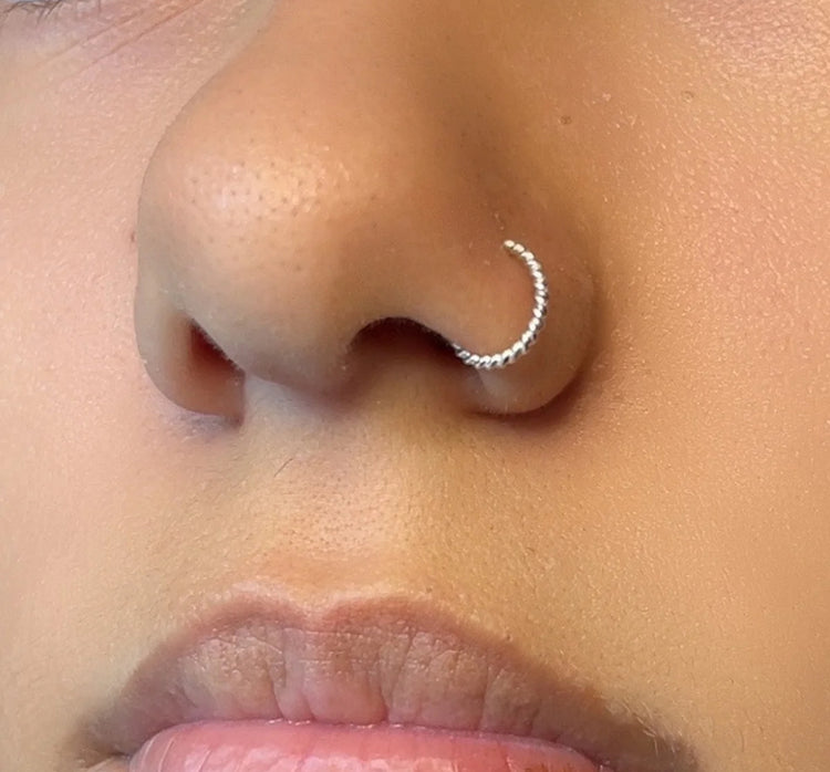 false twisted wire nose lip or cartilage faux ring hoop adjustable, unisex