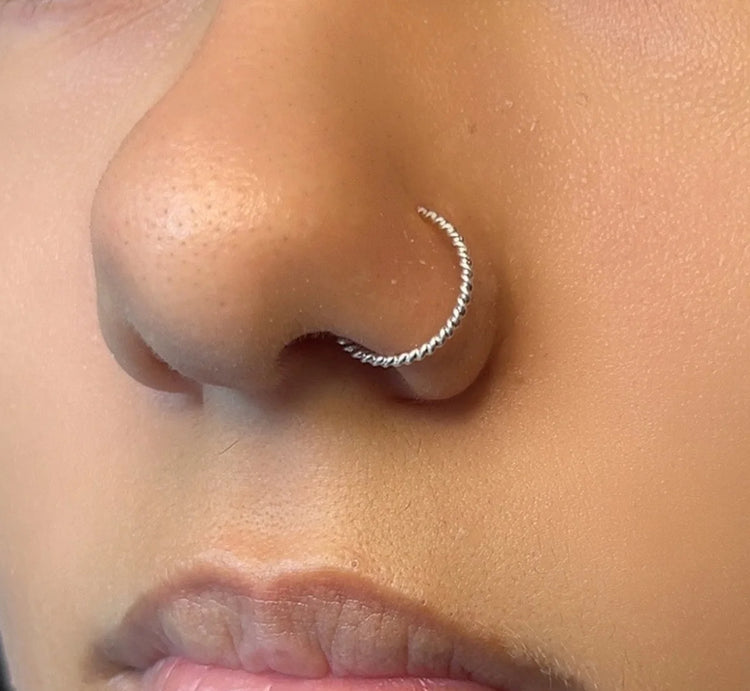 false twisted wire nose lip or cartilage faux ring hoop adjustable, unisex